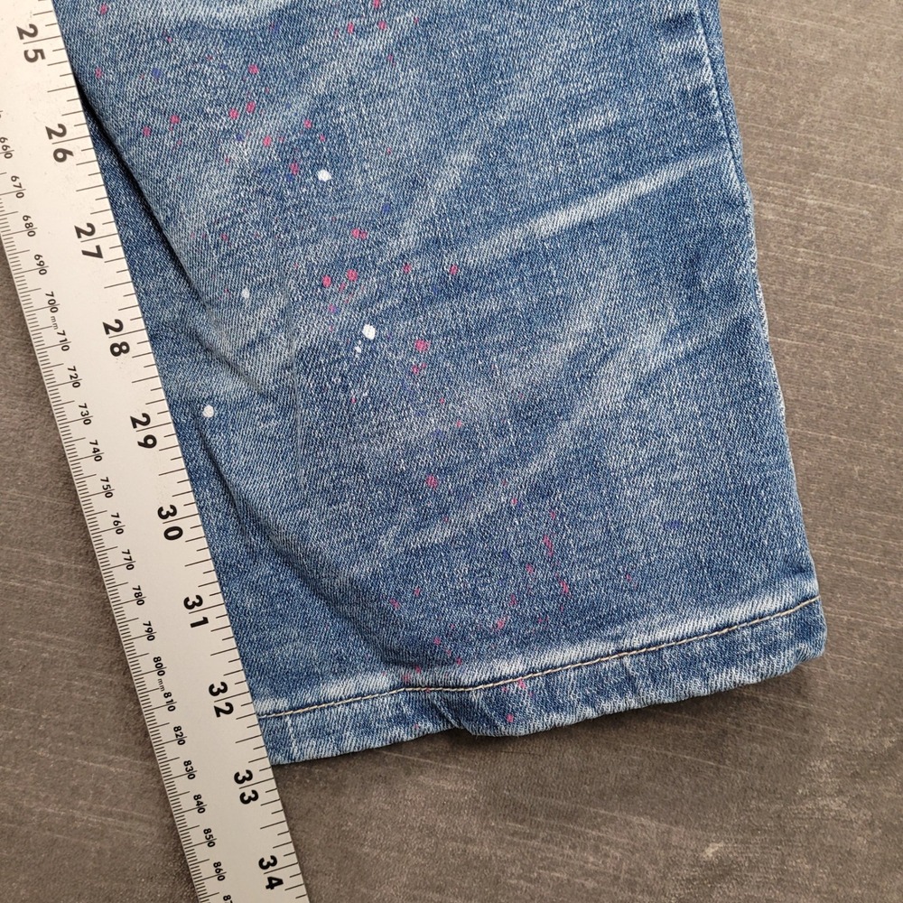 Smoke Rise Mens Distressed Paint Splatter Rhinestone Script Jeans Blue 43x33 - Picture 7 of 9